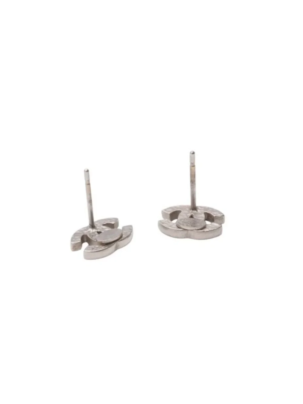 Chanel CC Logo Earrings 09 Rhinestone Metal Silver Clear